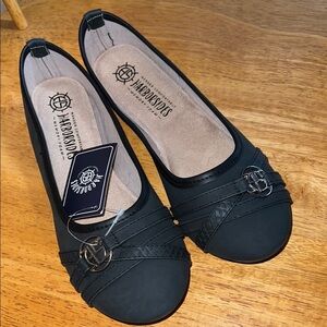 NWT Haborsides Black Round Toe Ornament Ballet Flats (Alina) 6.5